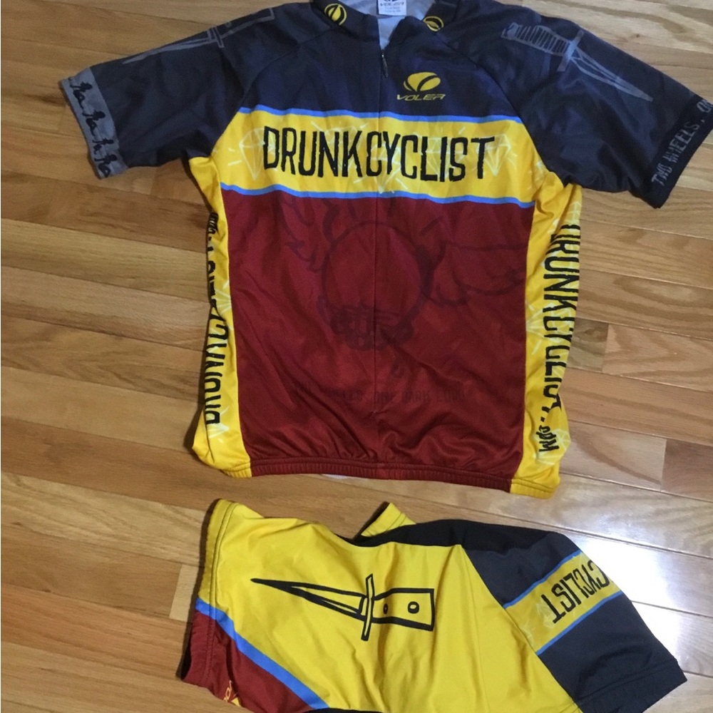 DrunkCyclist Men's Short Sleeve Cycling Jersey and Pants set- Yellow/Red/Gray